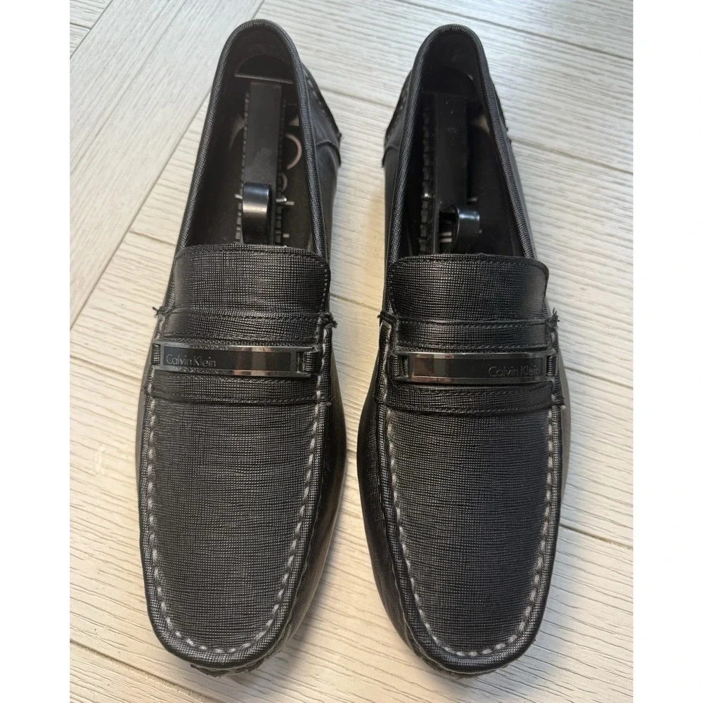 Calvin Klein Black 34F1517 Merve Weave Emboss Driving Loafer Shoe US 9.5 EU 42.5