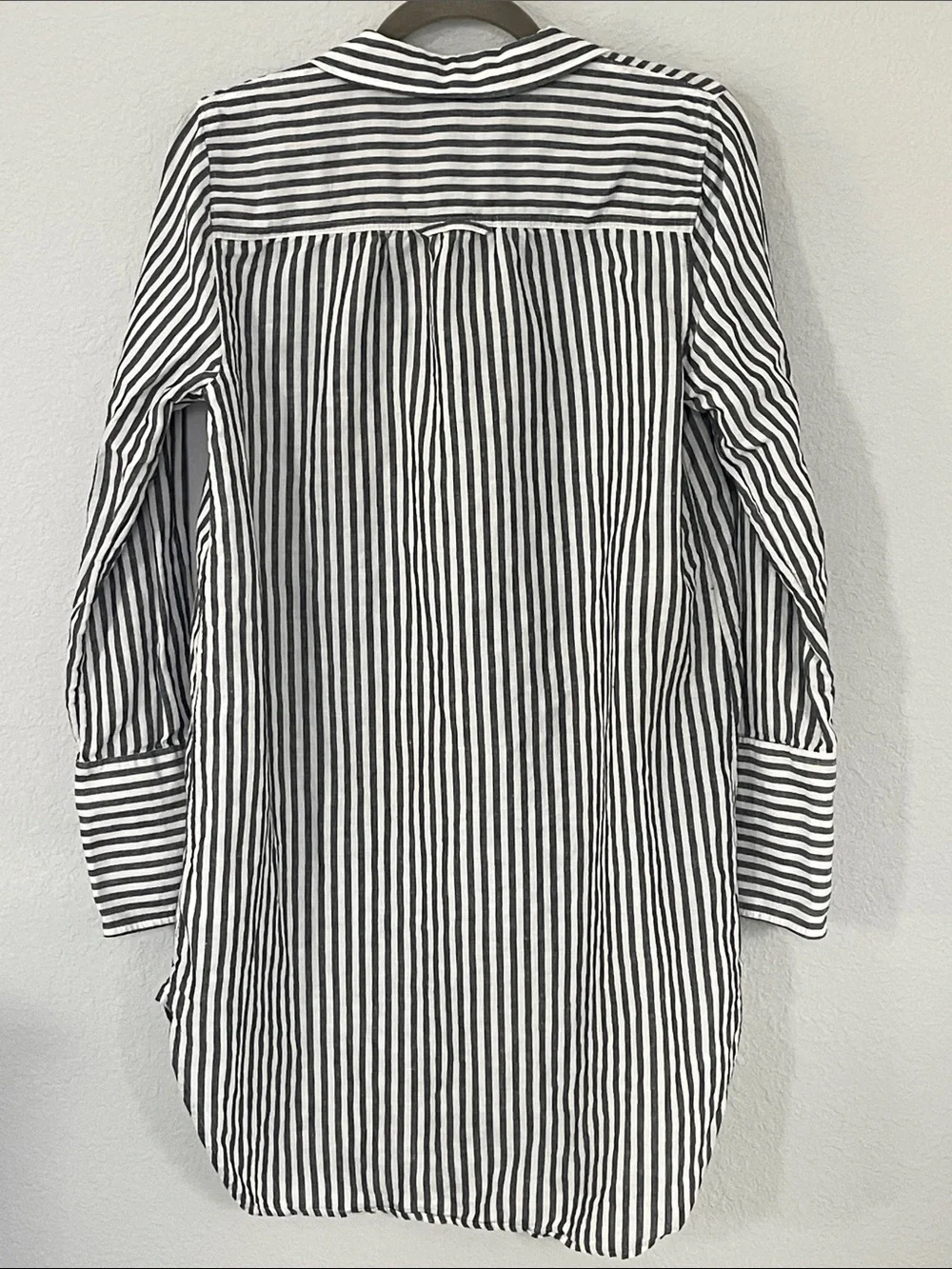 J.Crew Women's S Linen Cotton Striped Button Down Tunic Shirt Black White