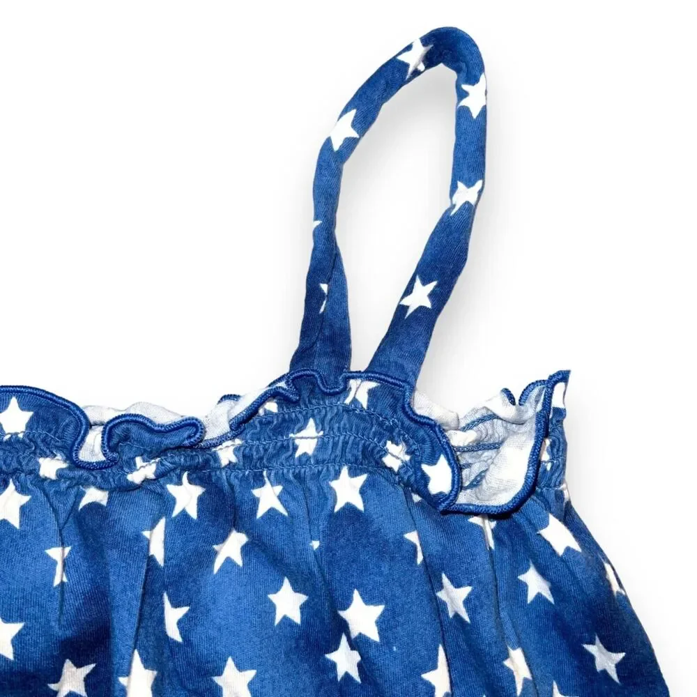 Old Navy Girls Tank Top Shirt Smocked Star Print Blue White Festive Large 10 12