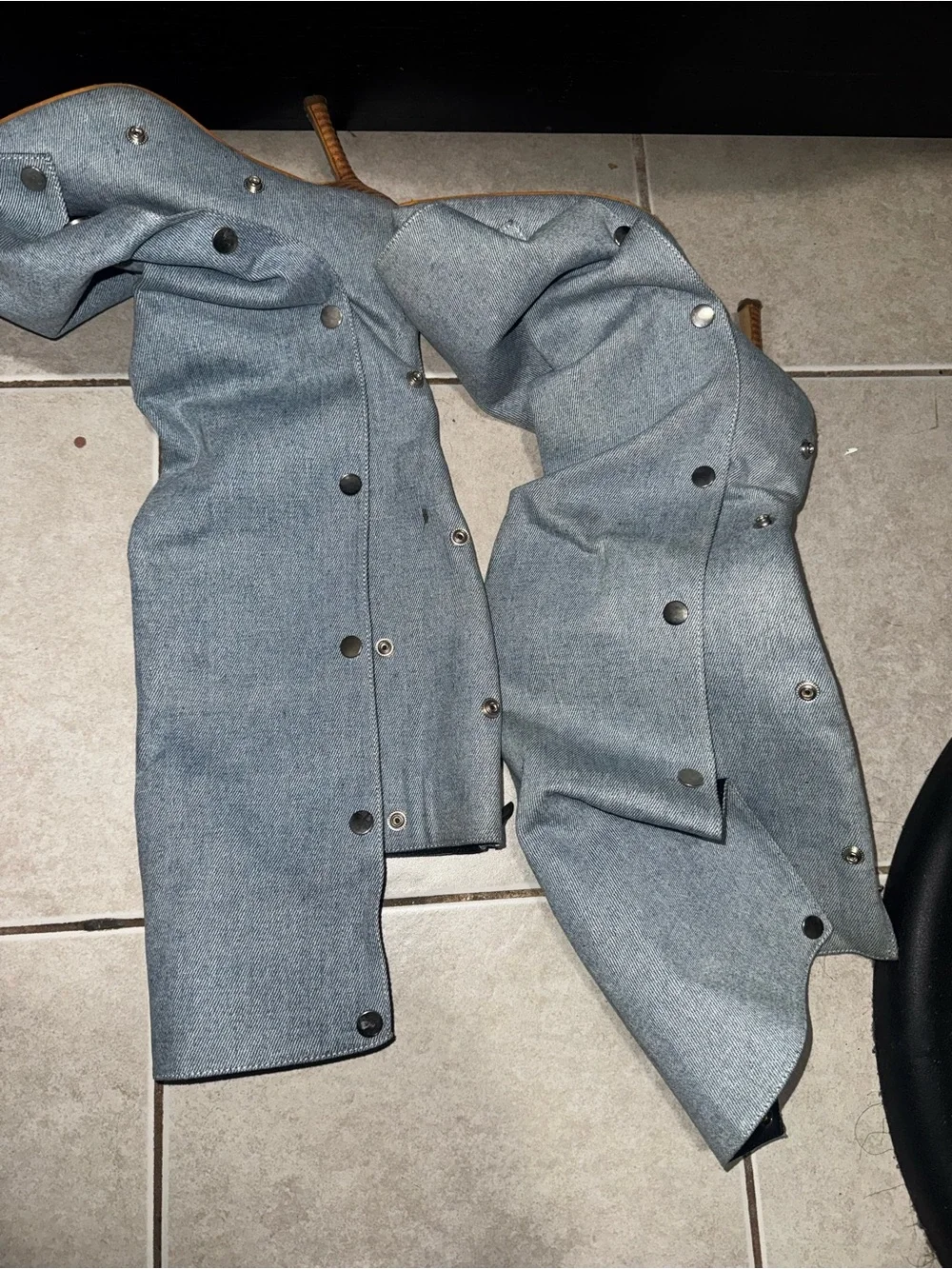 Light Blue Denim Stiletto Knee-High Boots