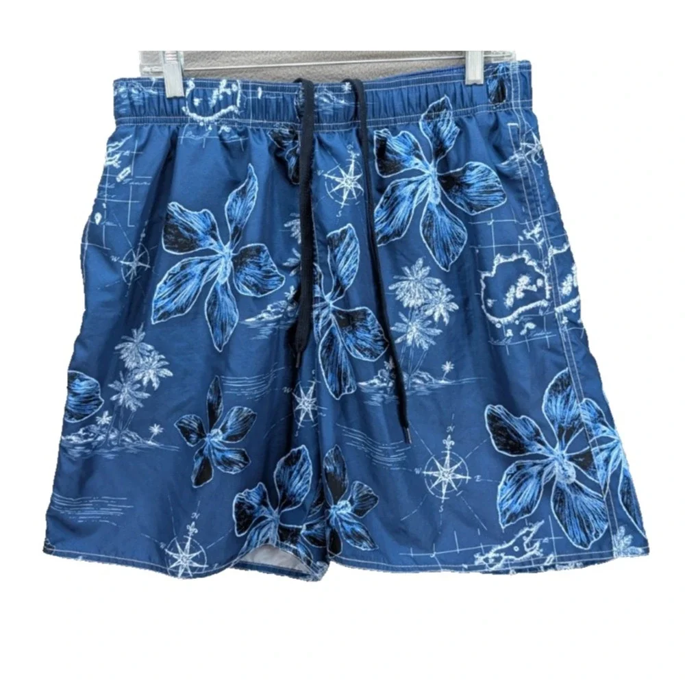 Paradise Shores Board‎ Shorts Trunk Mens Size L Floral Tropical Hawaiian Blue
