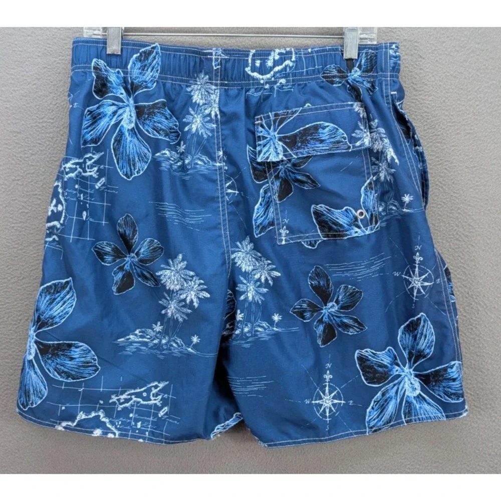 Paradise Shores Board‎ Shorts Trunk Mens Size L Floral Tropical Hawaiian Blue
