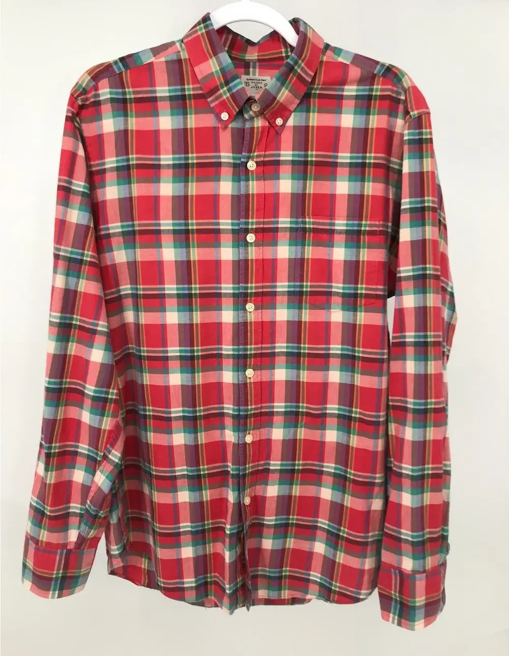 J. Crew Summer Plaid Button Down Shirt Mens M Long Sleeve Cotton