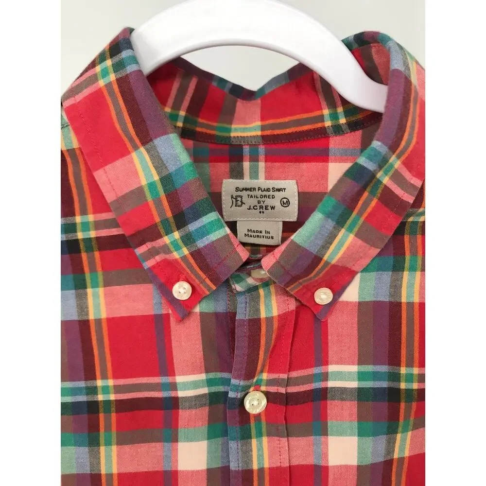J. Crew Summer Plaid Button Down Shirt Mens M Long Sleeve Cotton