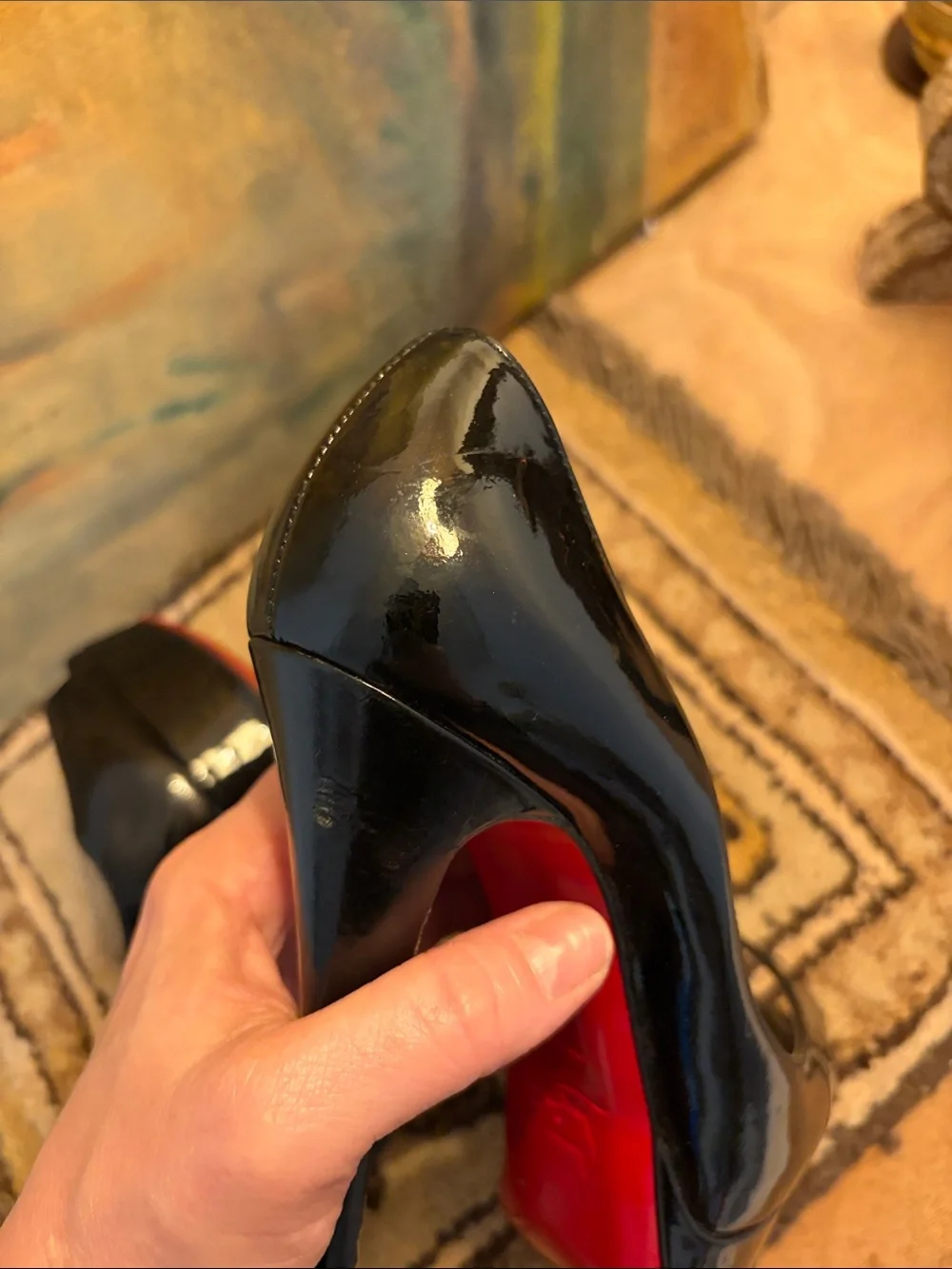 Christian Louboutin Black Patent Peep-Toe Platform Pumps SZ 36.5