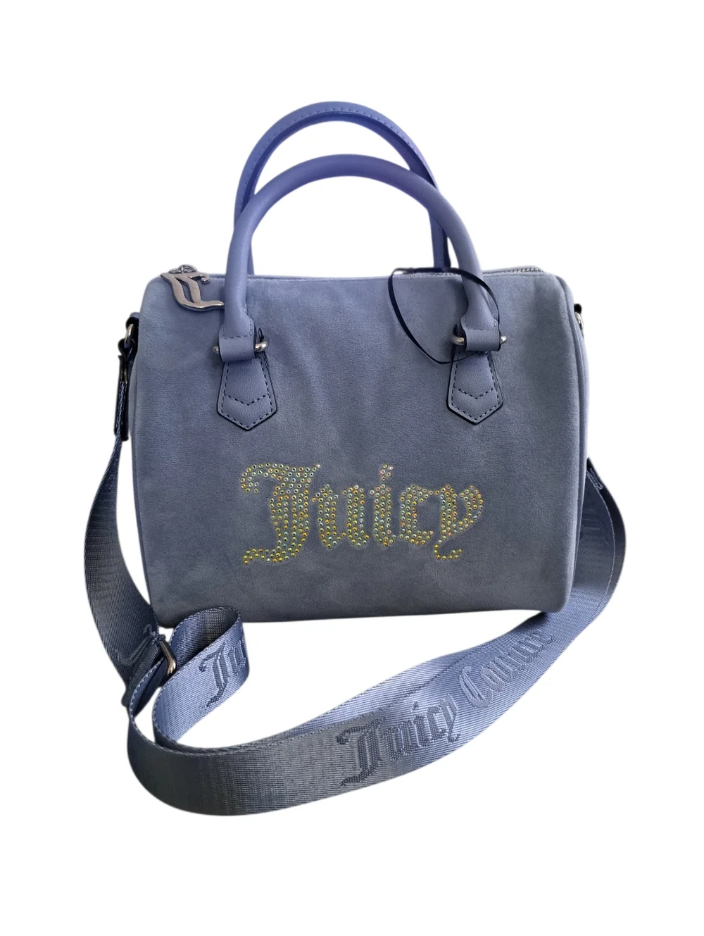 Juicy Coture Slate Blue Rhinestone Logo Obsession Satchel