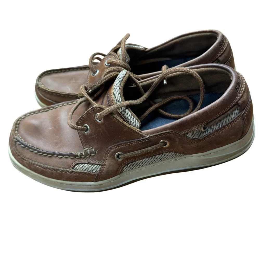Sebago Bar Harbor Walnut Leather Boat Shoes Mens 8M B24267 Brown Mesh‎ Loafers