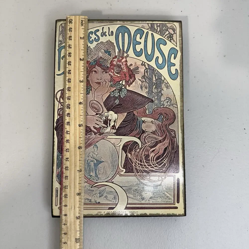Art Nouveau Paris BIERES de la MEUSE by Alphonse Mucha Hard Pressed Board 9”x 6”
