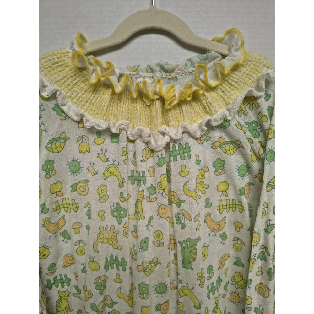 Vtg Carters Yellow Animal Print Nightgown Sleepwear Pajamas Size 6X 1980s Retro