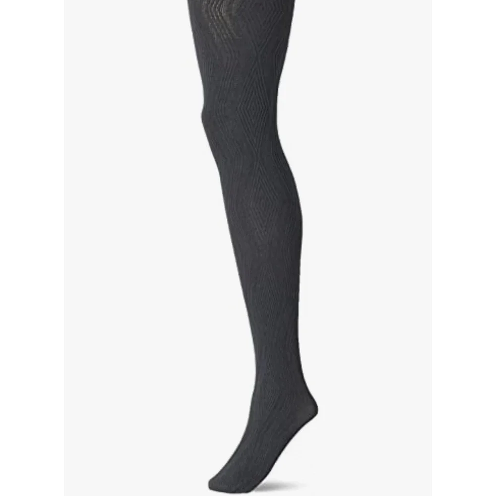 HUE Womens Diamond Texture Tights Control Top Black U23157 L/XL Size 4