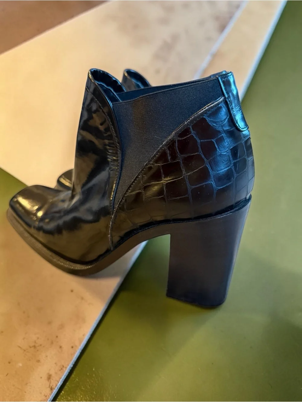 Via Spiga Patent Leather Ankle Boots 6.5B Black Square Toe Made in Italy