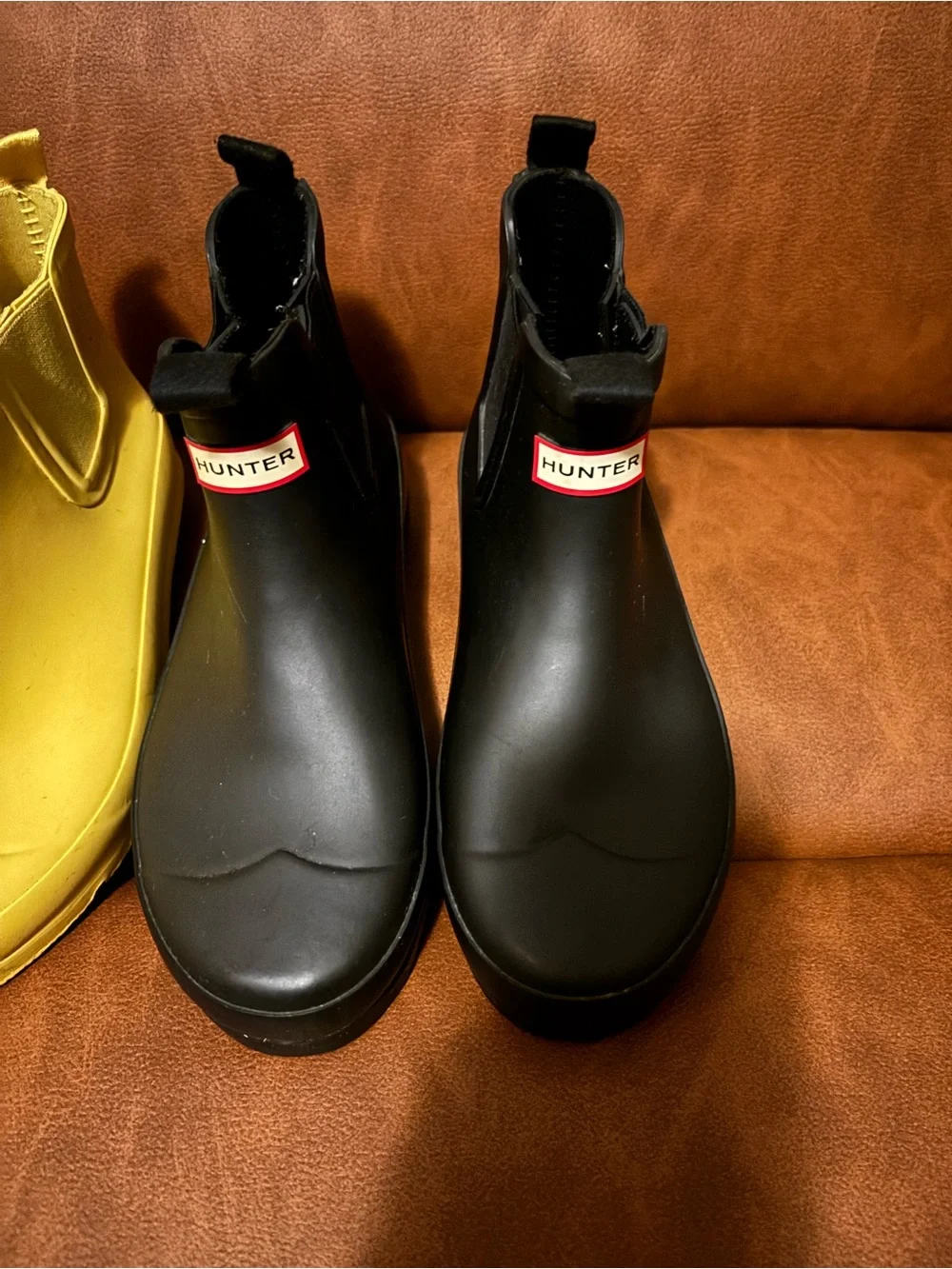 Hunter Women’s Chelsea Rain Boots in Yellow and Black