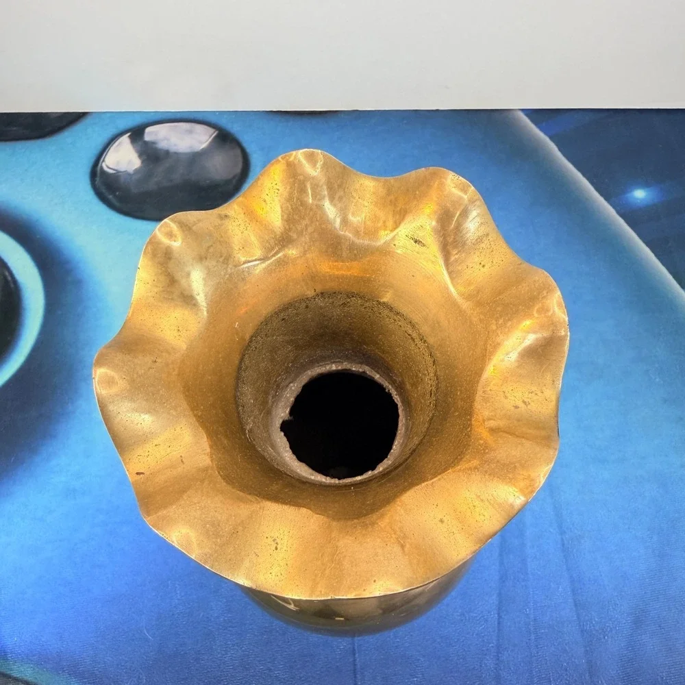 Vintage Brass Ruffled Vase 13