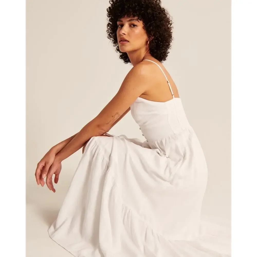 Abercrombie & Fitch Button-Through Maxi Dress - S - White