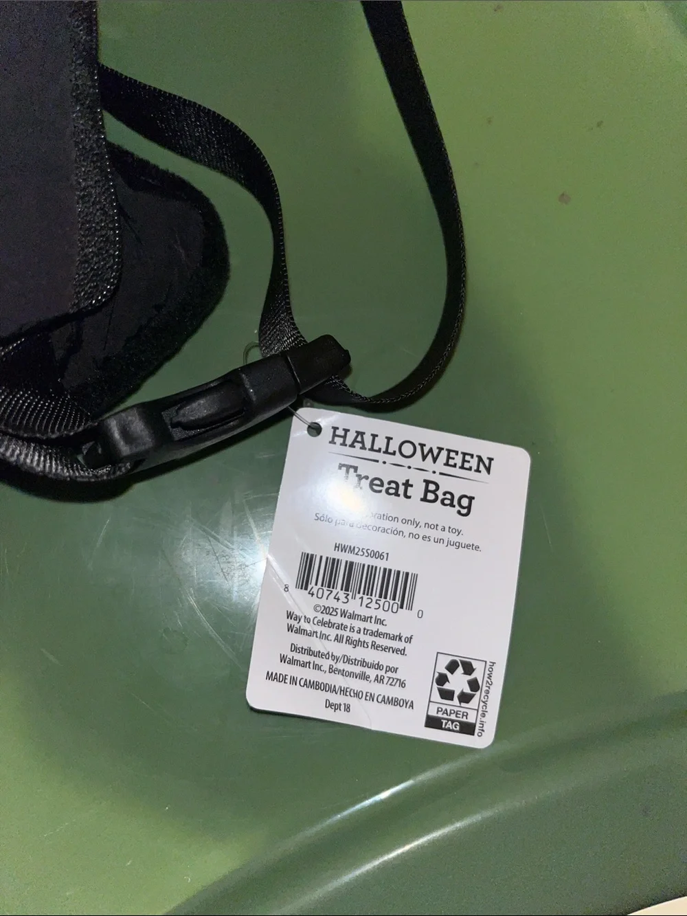 HALLOWEEN Black Cat Treat Bag with Green Eyes