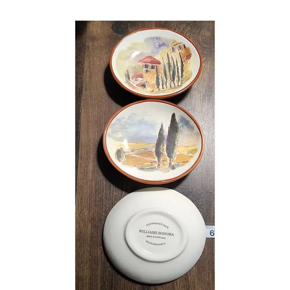 Williams Sonoma Tuscan Landscape Dipping Bowls Oval Set of 3 Small Plates