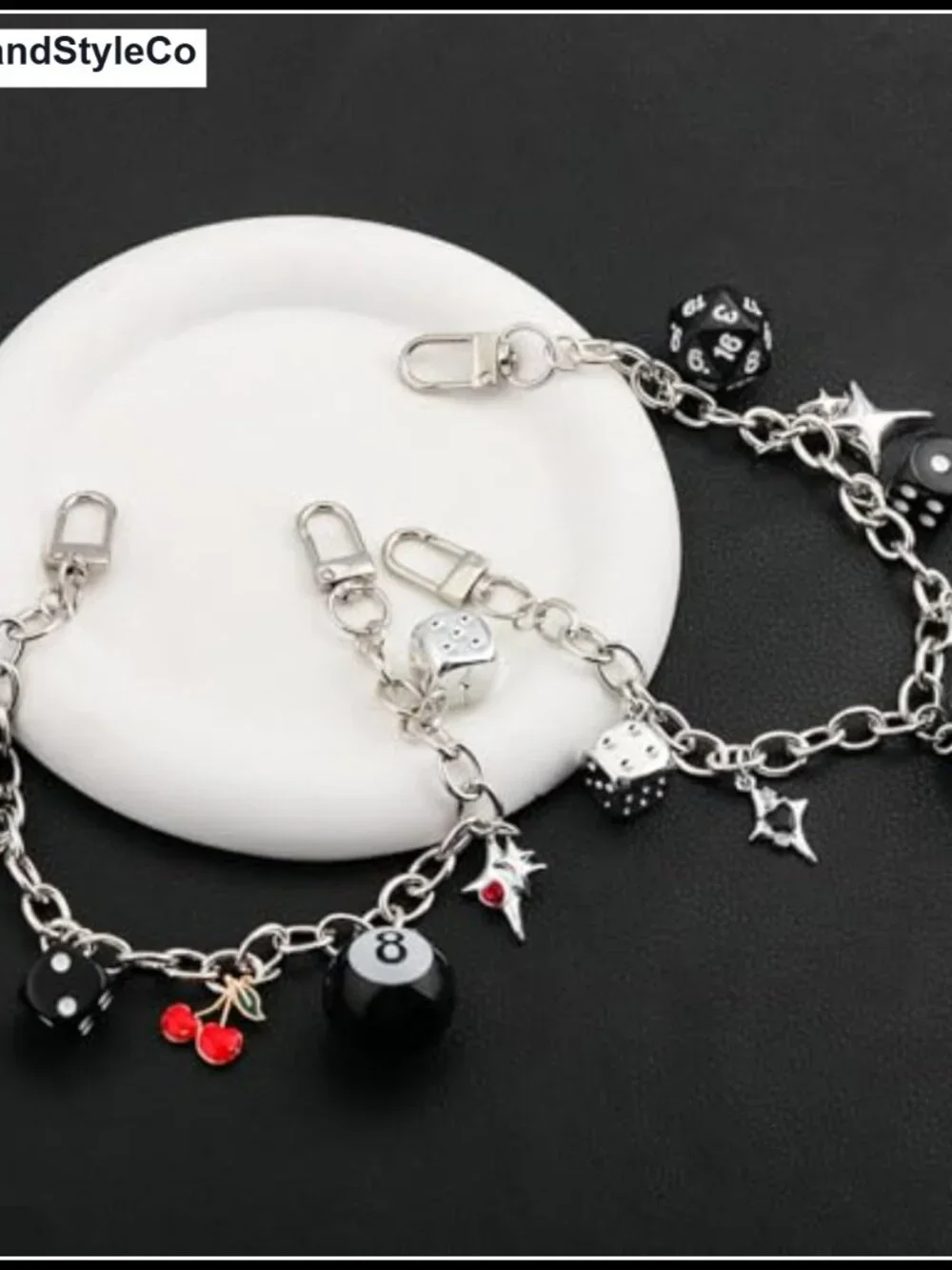 Y2K Dice 8-Ball Zinc Purse Chain Bag Charm Keychain