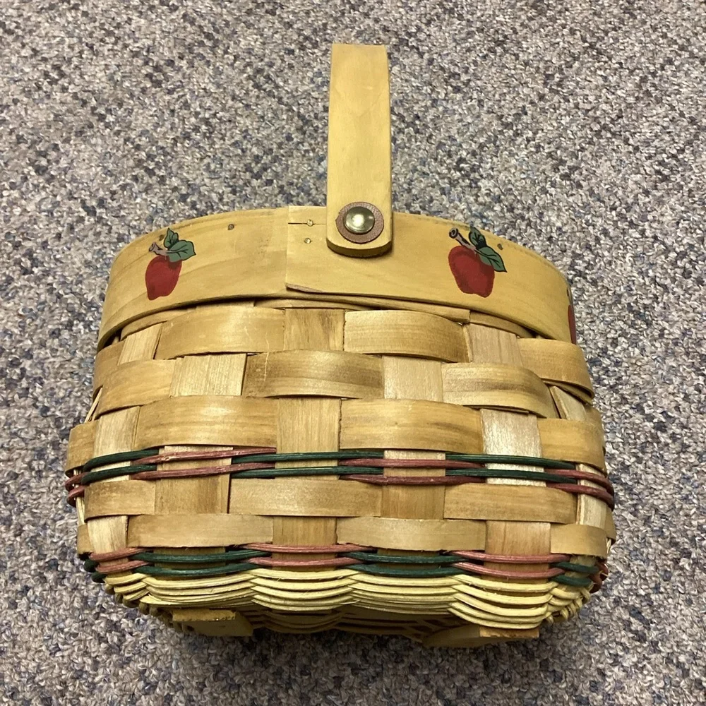 Handwoven Wooden Basket with Apple Design