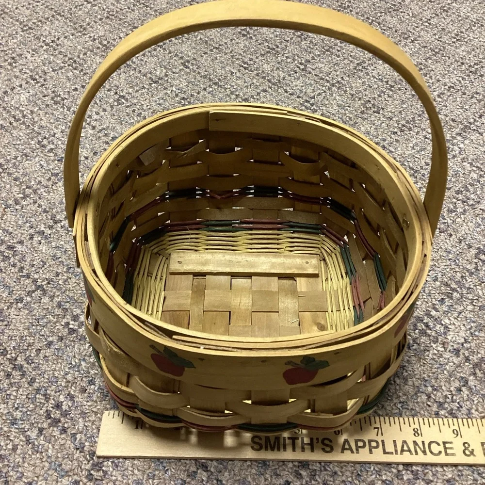 Handwoven Wooden Basket with Apple Design