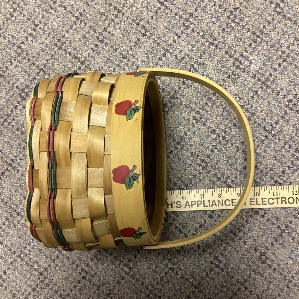 Handwoven Wooden Basket with Apple Design