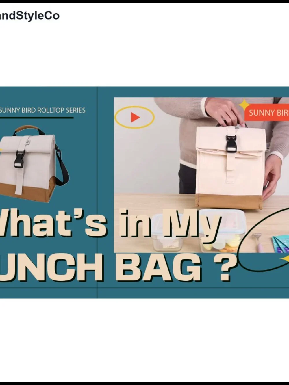 Insulated Rolltop Lunch Bag for Work, School, Picnic - Durable Nylon