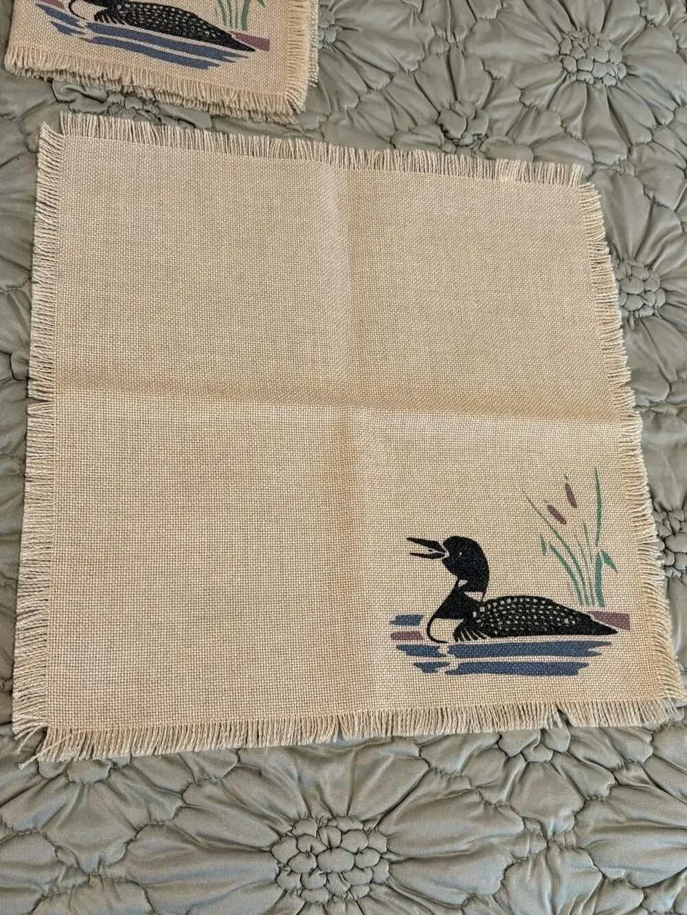 D.F. Colson Loon Placemat and Napkin Set Tan Fringe 1986