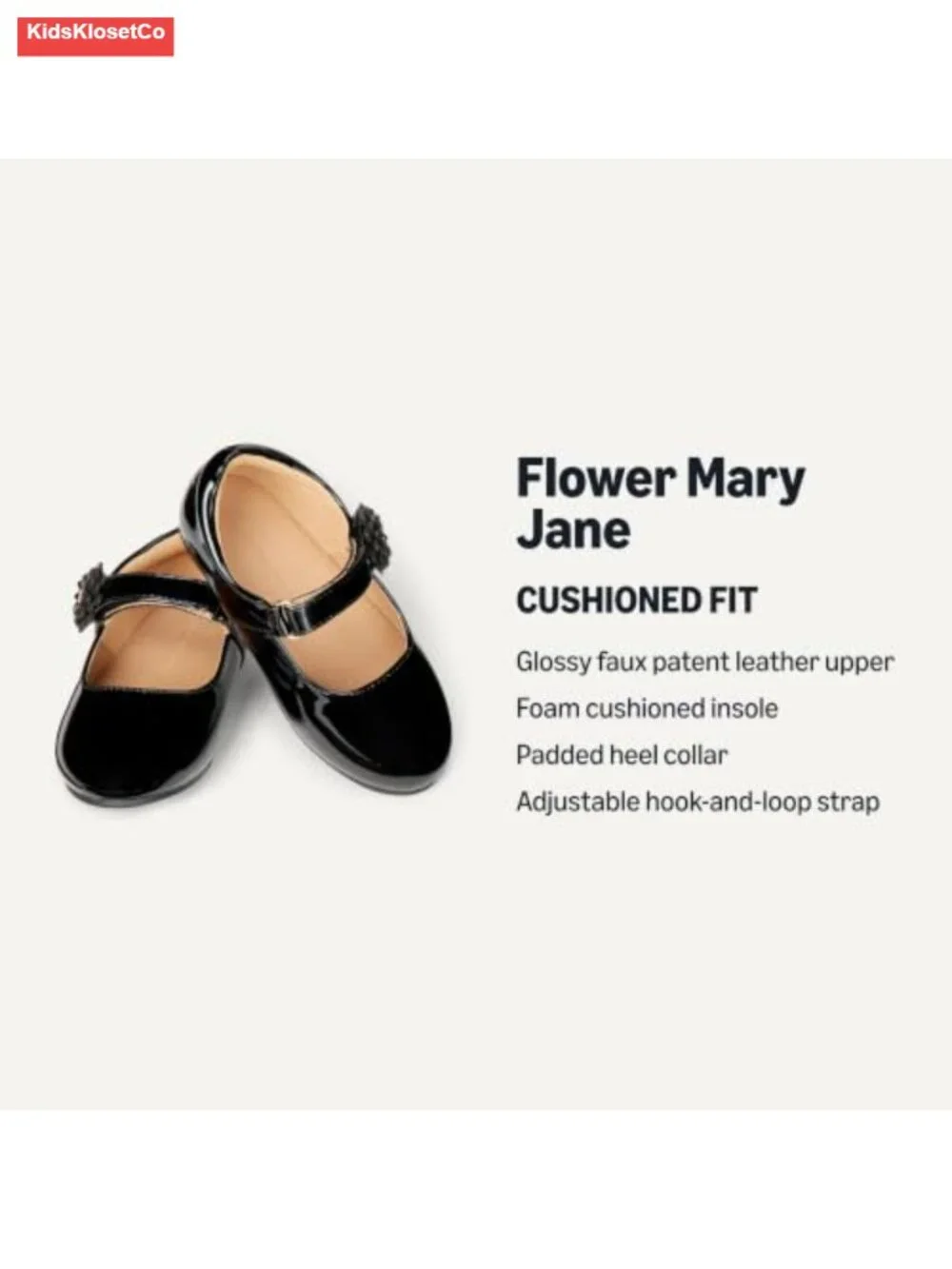 Girls Toddler Mary Jane Flats Faux Patent Leather Adjustable Hook Loop