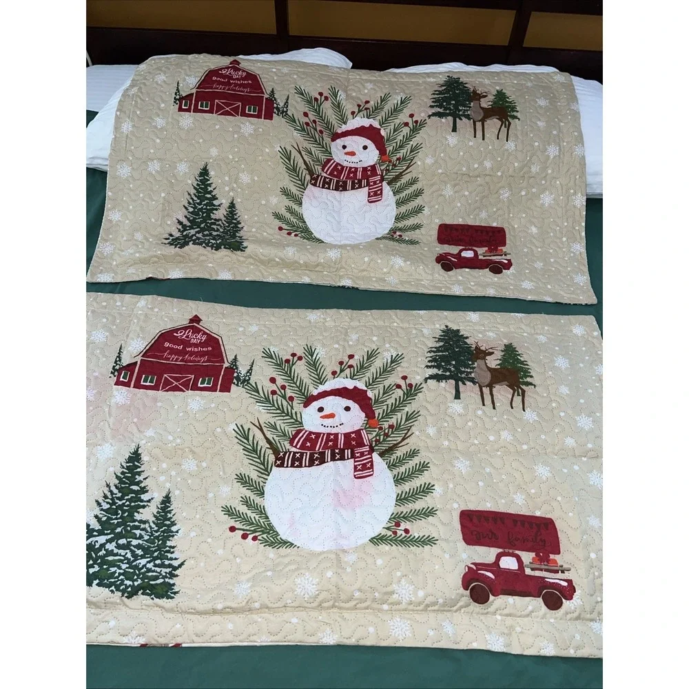 Vintage 3 Pcs King Merry Christmas Quilt Set Festive Bedspread‎ Rustic Farmhouse