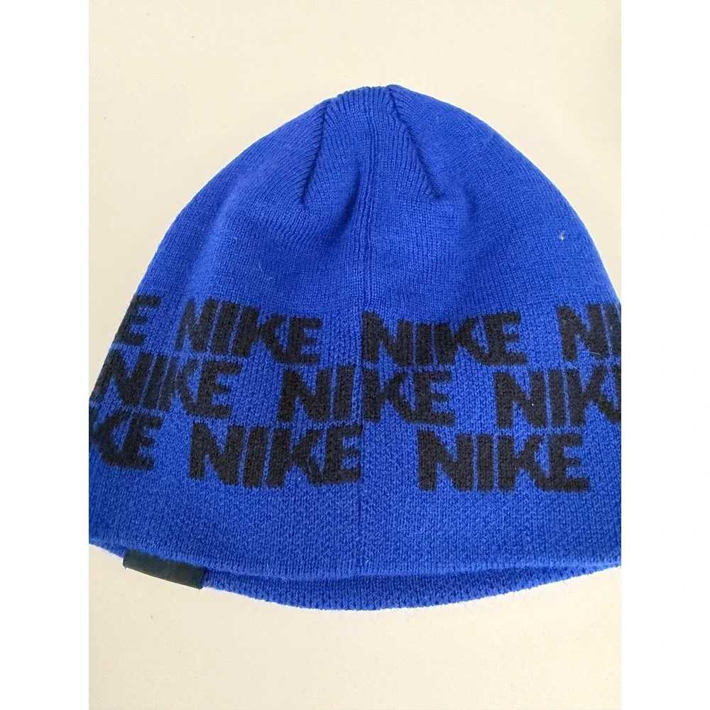 Nike Kids Royal Blue Black Logo Knit Beanie Winter Hat 8-20 2461-142