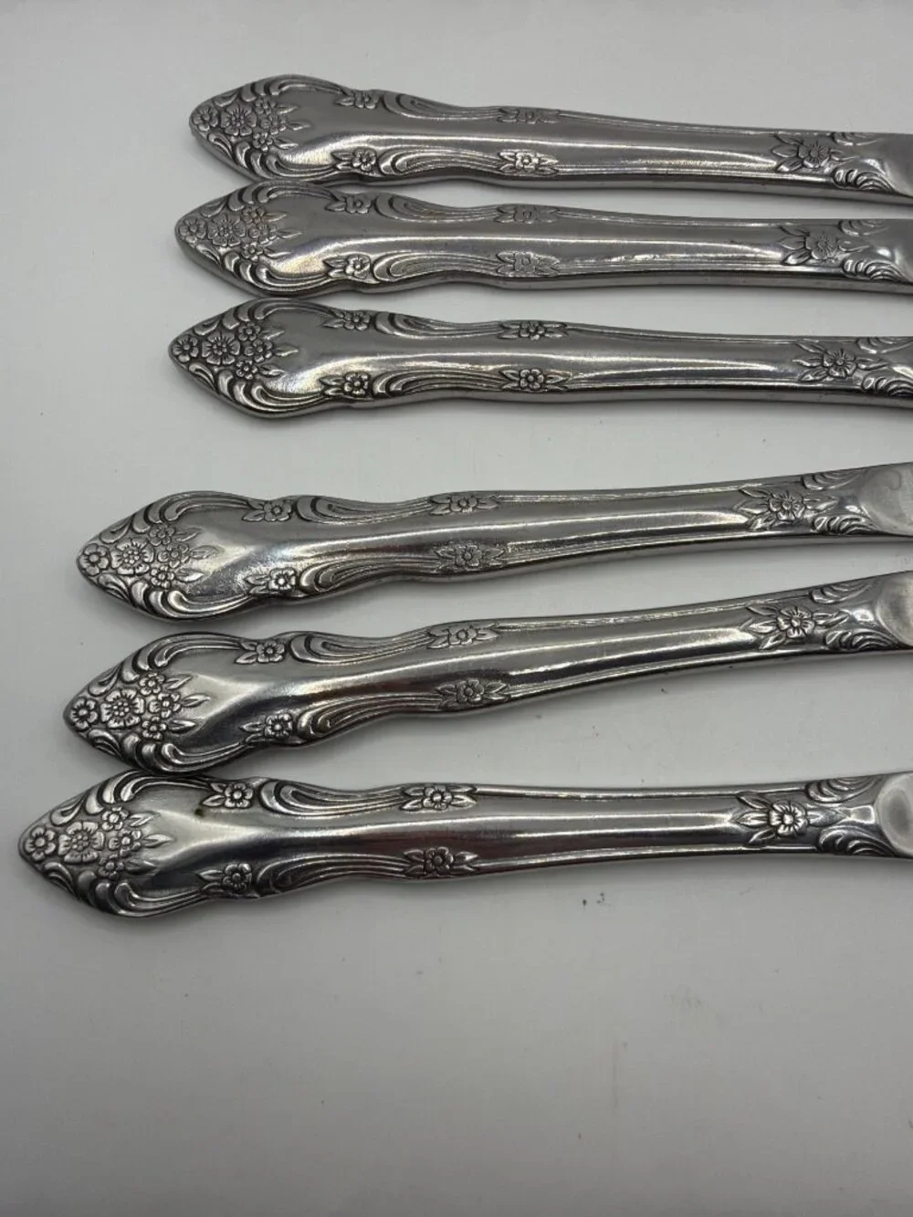 Rogers‎ Stainless Korea Vintage Floral Flat Handle Dinner Knives Set Of 6