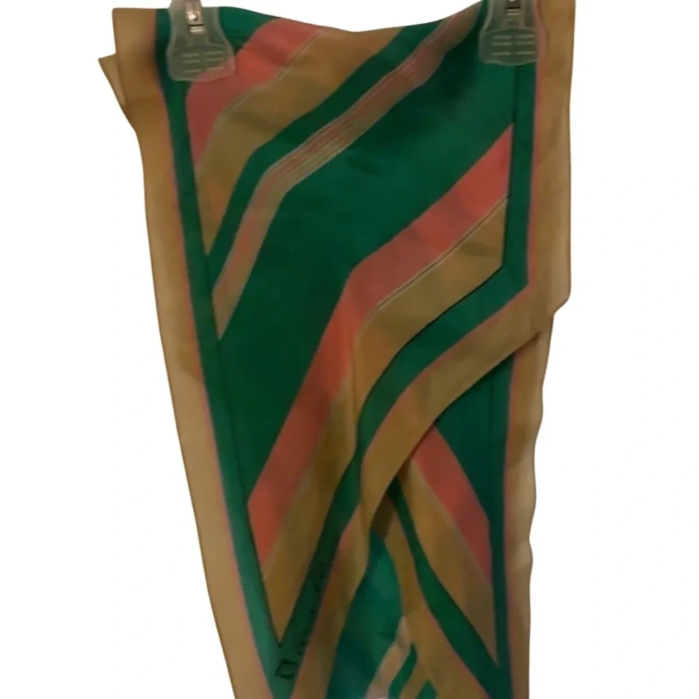 Vintage‎ Anne Klein Oblong Scarf Green Pink Gold Stripe 62