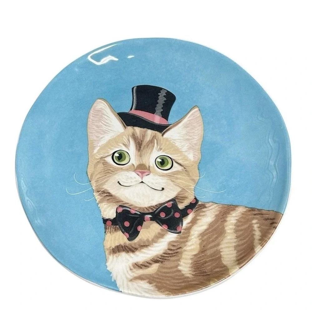 Pier 1 Party Cats Salad Dessert Plate Blue Tabby Cat Top‎ Hat Replacement 8.75