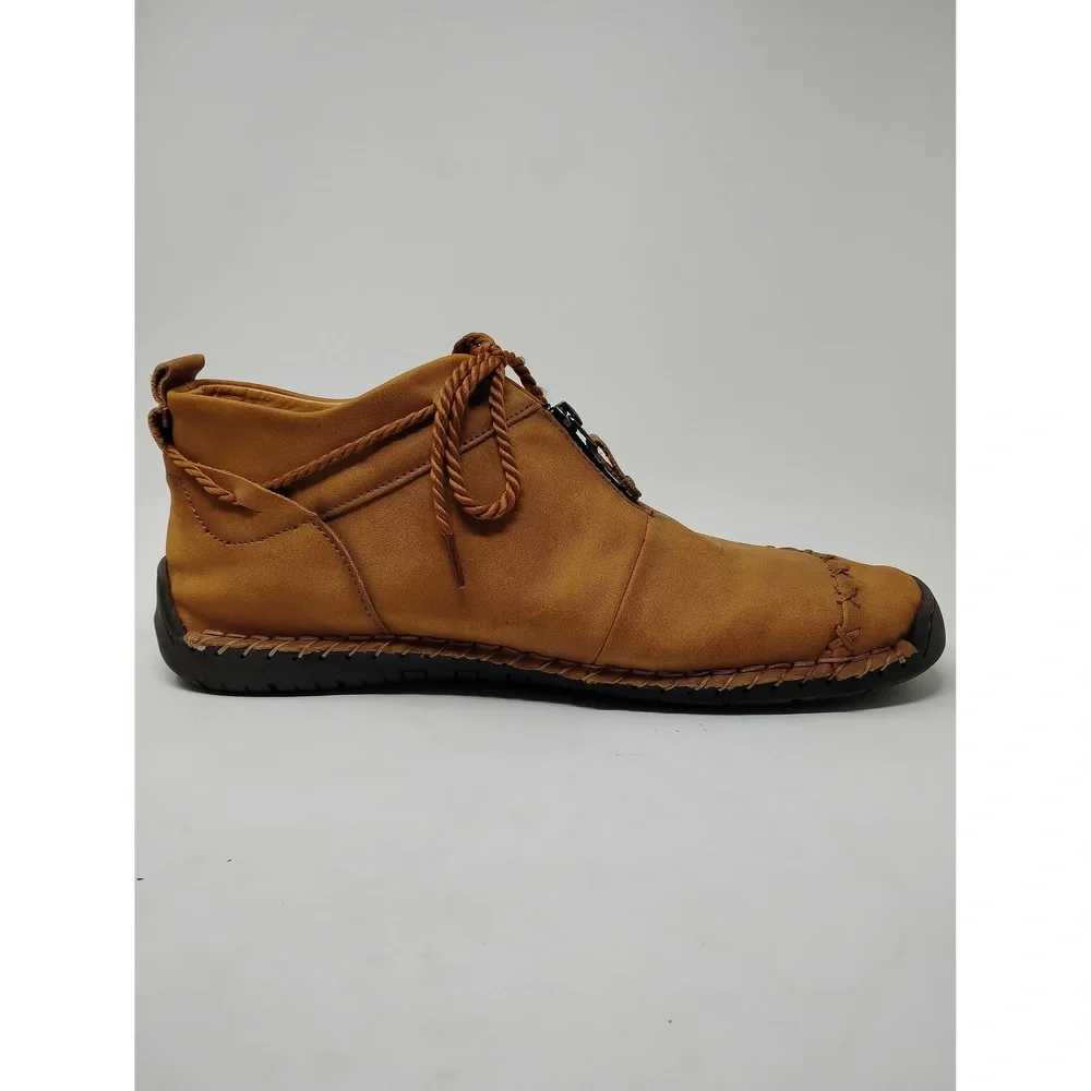Gorpcore Minimalist Mens Leather Zip Moccasin Boots Size 14 EU 48 Rubber Sole