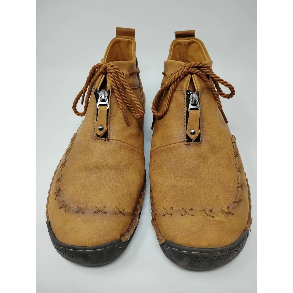 Gorpcore Minimalist Mens Leather Zip Moccasin Boots Size 14 EU 48 Rubber Sole