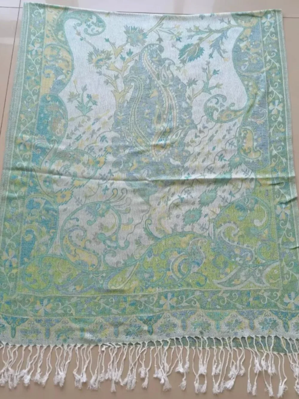 Green and White Pashmina Scarf for Women Bridesmaid Gift