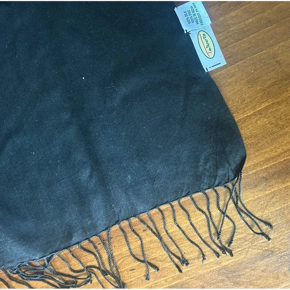 Talbots Black 100% Silk Scarf NWOT Classic 21in x 80 in