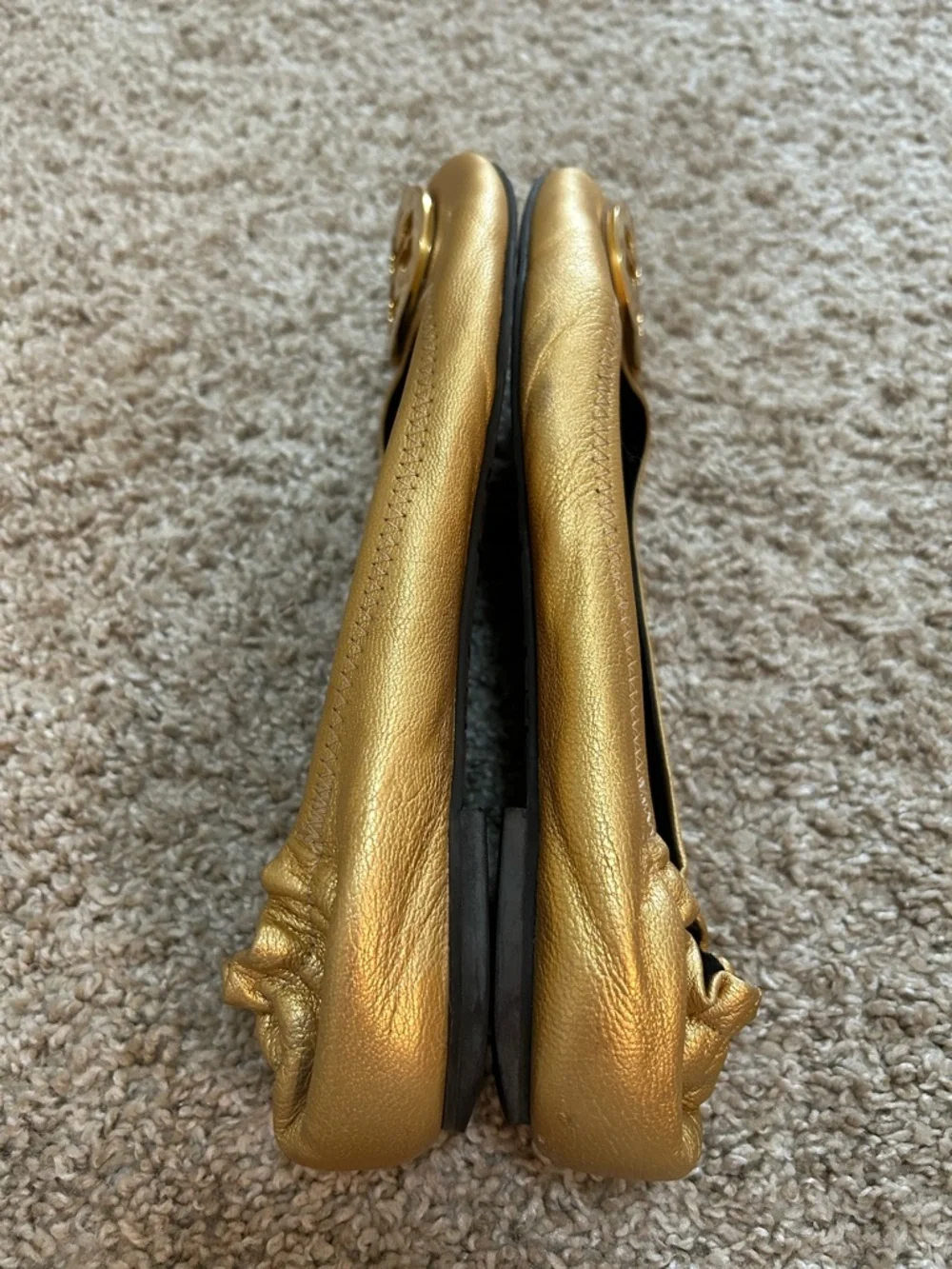 Tory Burch Reva Metallic Gold Logo Ballet Flats