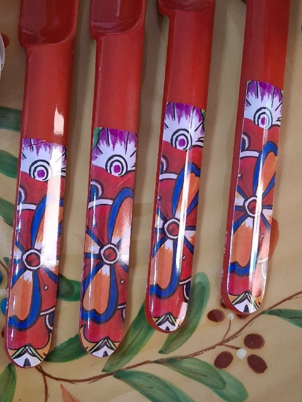 PREPARA Taco Spoon. Red Talavera. Set Of 4. Small Scrape Curved Serving Spoon.