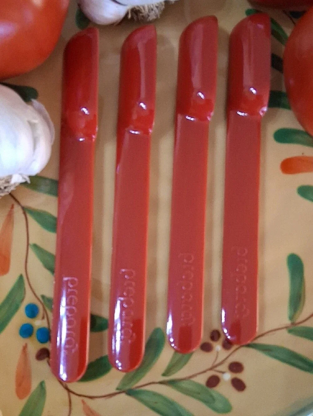 PREPARA Taco Spoon. Red Talavera. Set Of 4. Small Scrape Curved Serving Spoon.