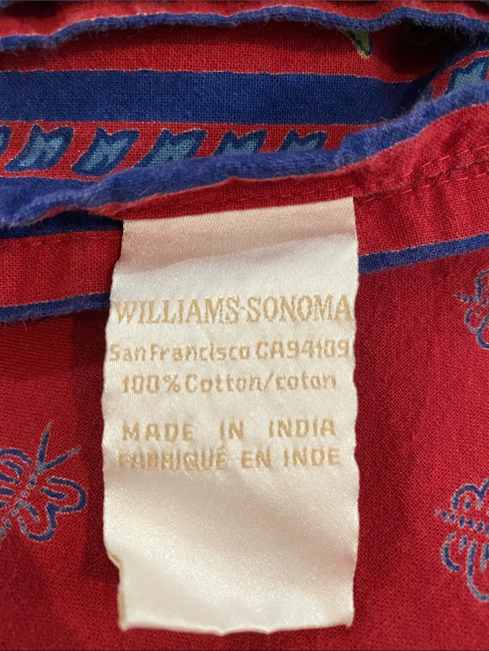 Vintage Williams Sonoma Provence Red Floral Border Tablecloth with Blue Trim