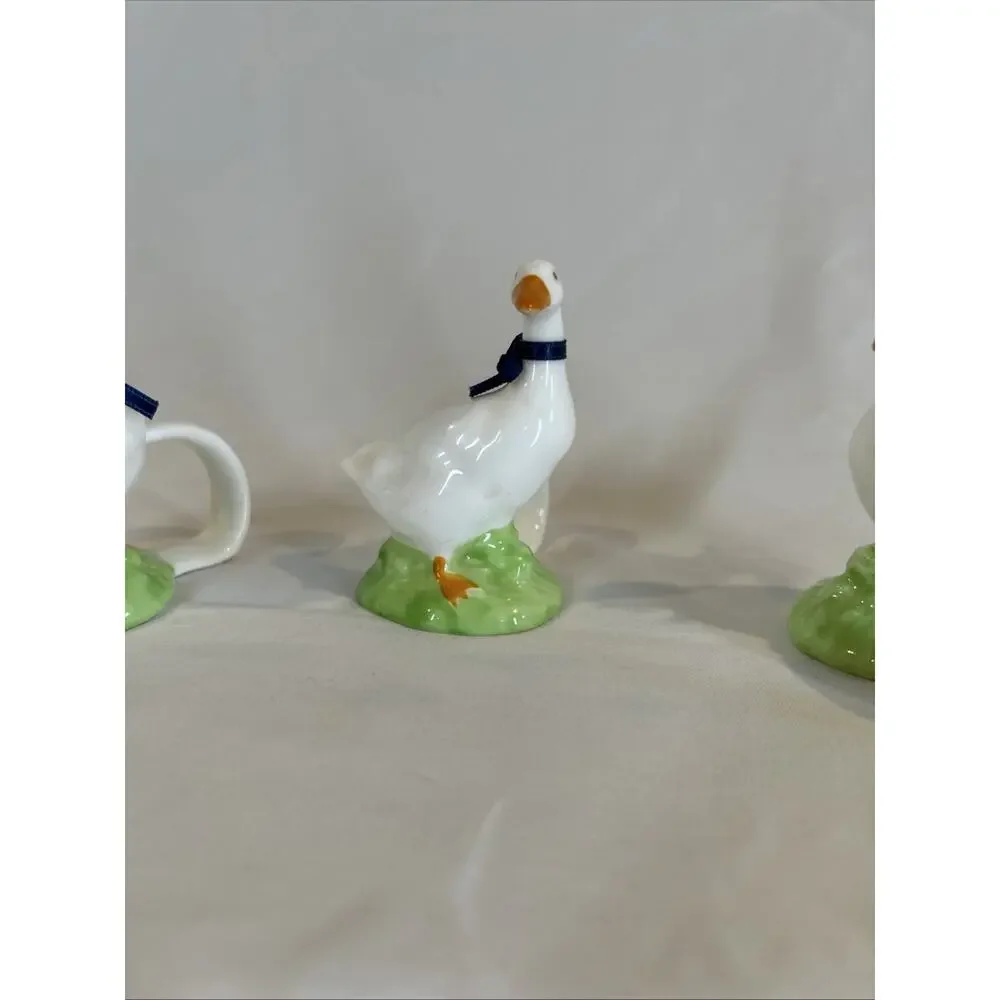 Vintage Ceramic Geese Blue Ribbon Napkin Holder Country Kitchen Decor