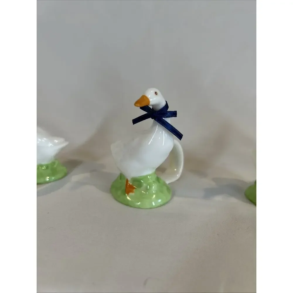 Vintage Ceramic Geese Blue Ribbon Napkin Holder Country Kitchen Decor