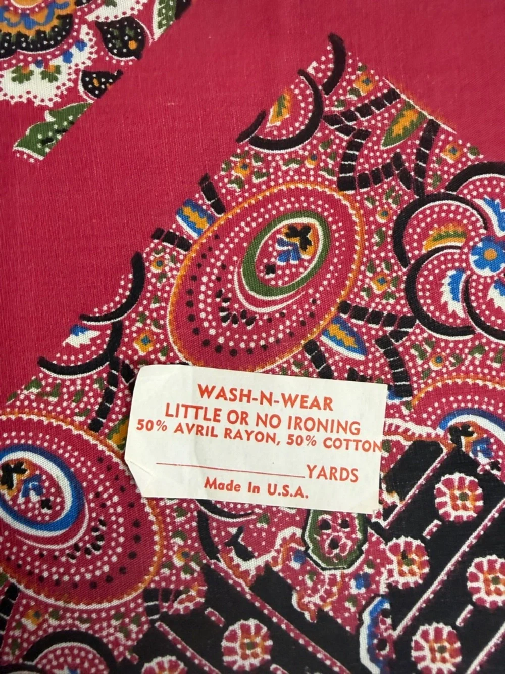 Vintage 1970s Wash-N-Wear‎ Patchwork Chevron Paisley Floral Fabric - 1.6 Yards