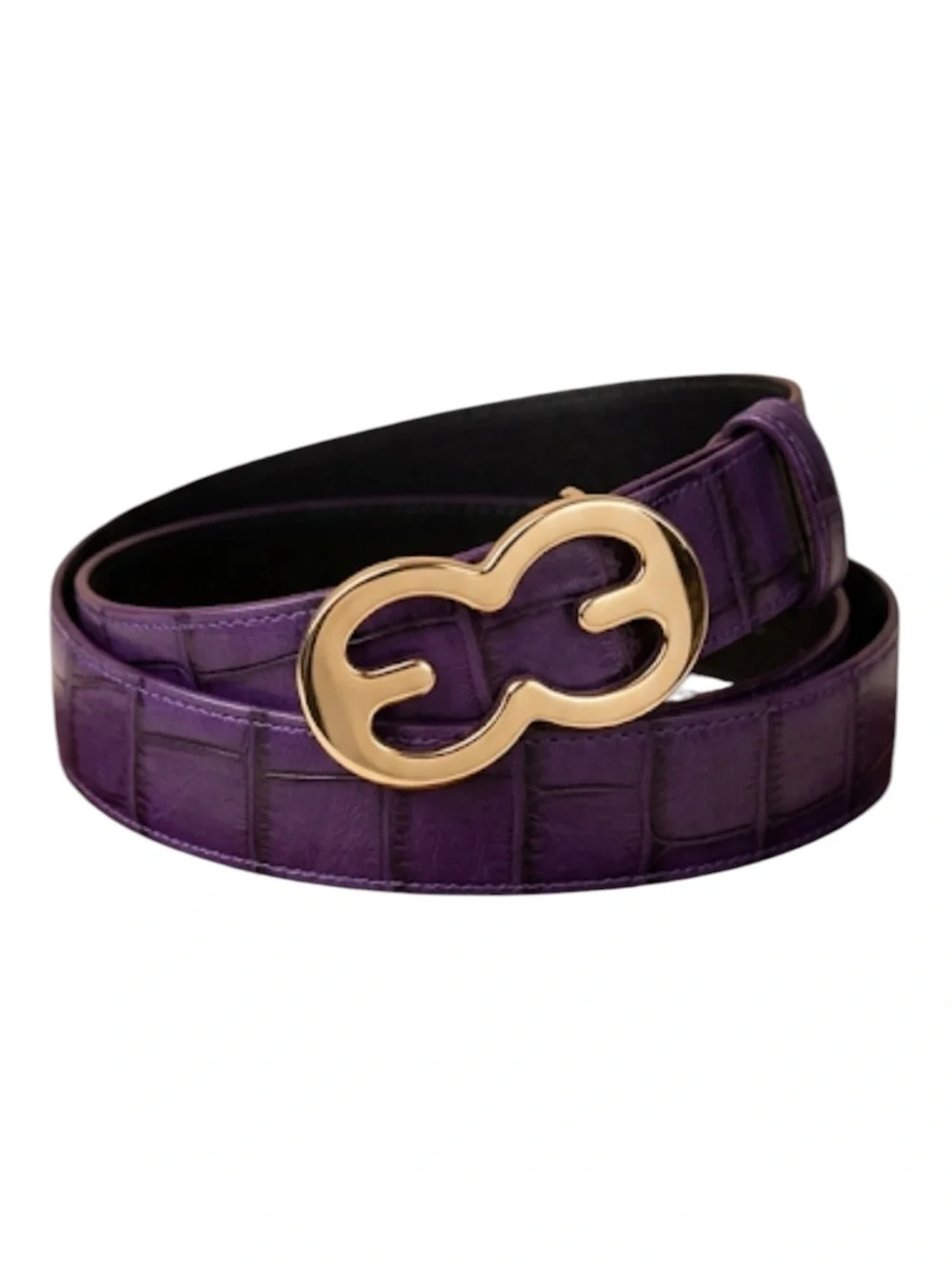 ESCADA Vintage Croc Leather Belt Purple Gold EE Logo Buckle Made in Italy 42 Z