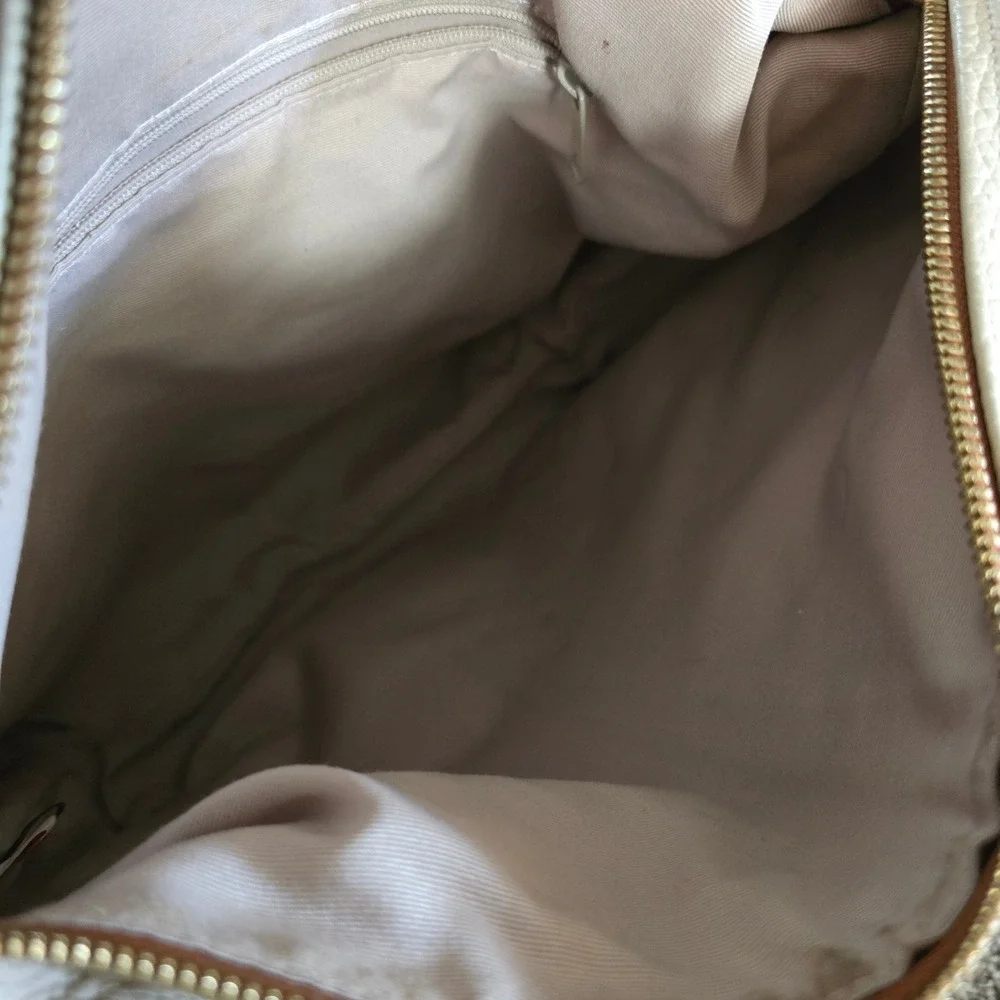 Dooney & Bourke Hobo Bag Womens Large Cream Tan All Weather Leather Vintage