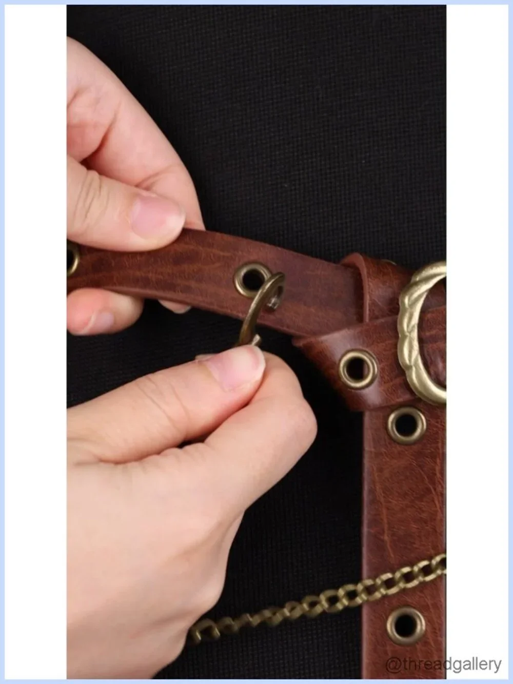 Medieval Vintage Faux Leather Belt with Pouch & Chains Adjustable Costume Belt