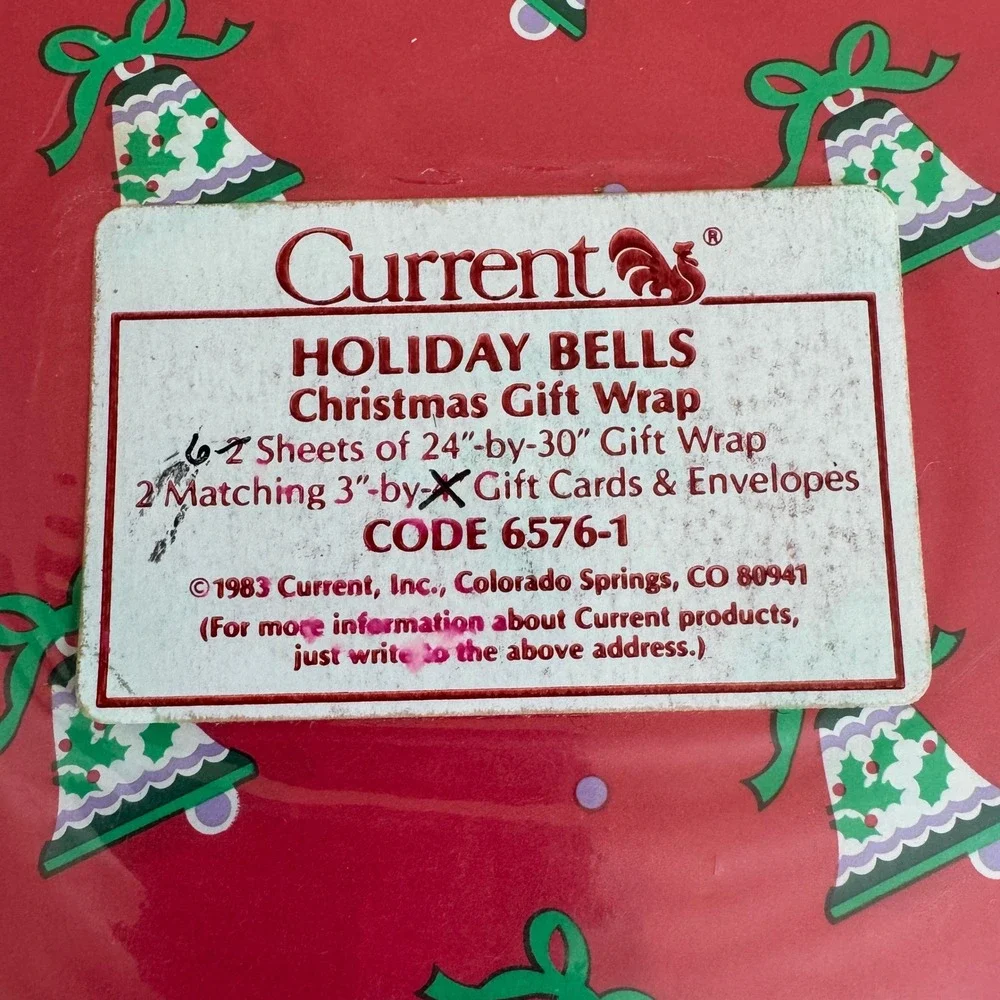 Vintage 1983‎ Current Holiday Bells Christmas Gift Wrap Teddy Bears Red