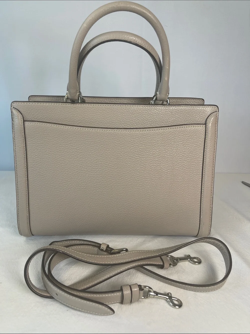 Coach 88037 Zoe Carryall Grey Birch Pebble Leather Satchel Crossbody