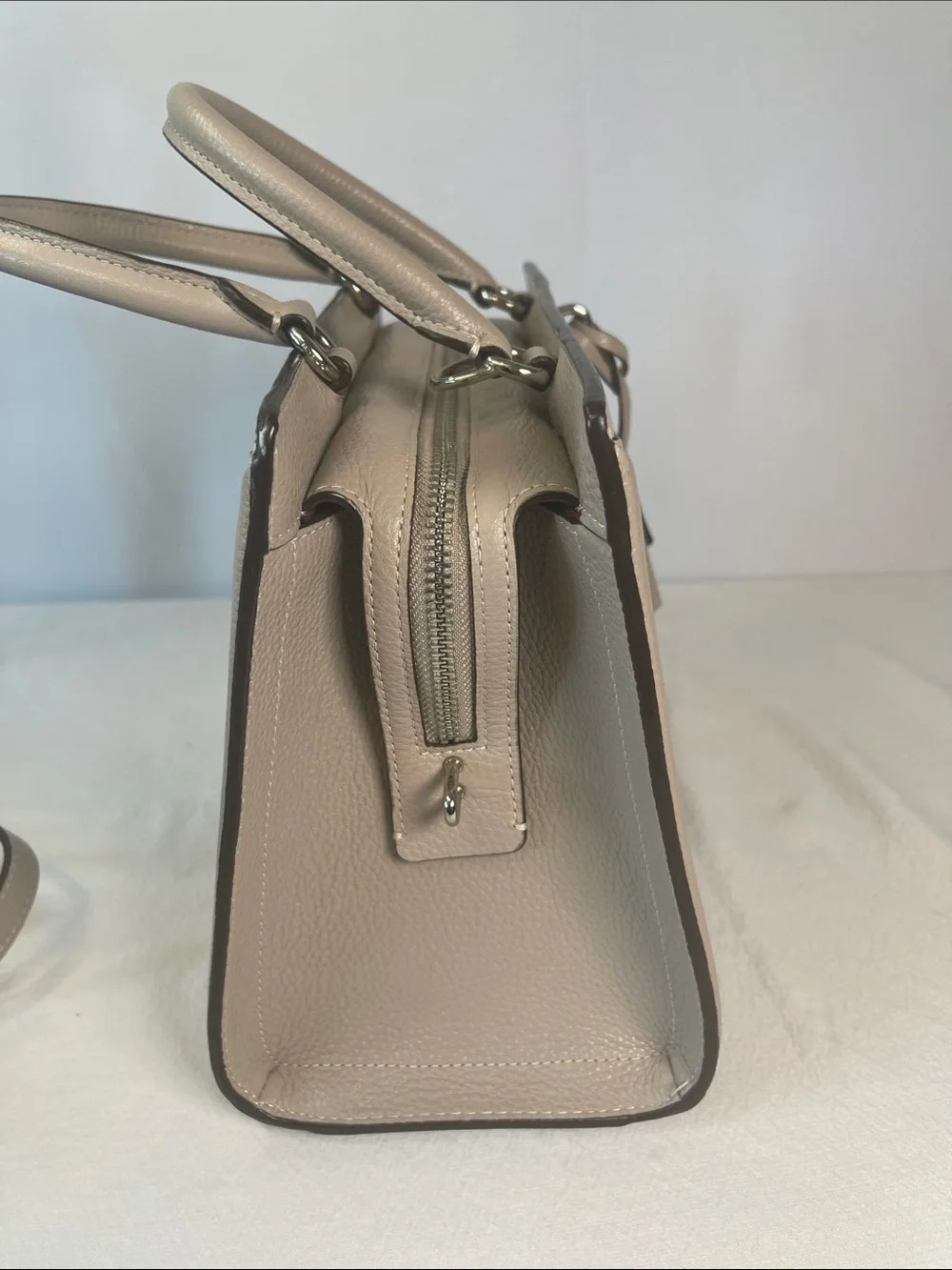 Coach 88037 Zoe Carryall Grey Birch Pebble Leather Satchel Crossbody