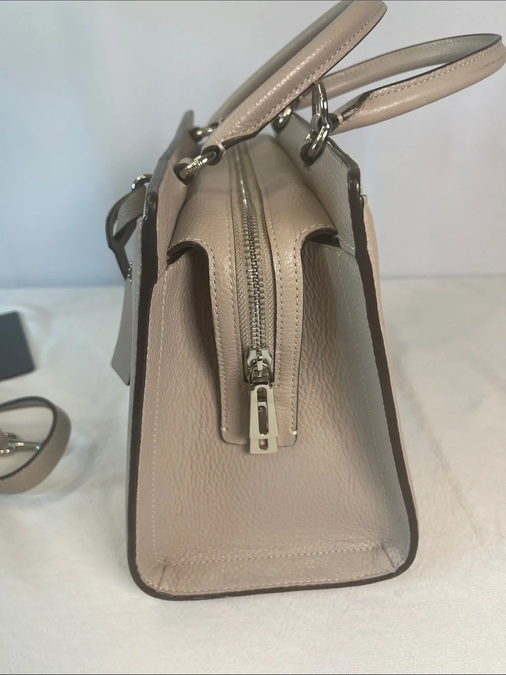 Coach 88037 Zoe Carryall Grey Birch Pebble Leather Satchel Crossbody